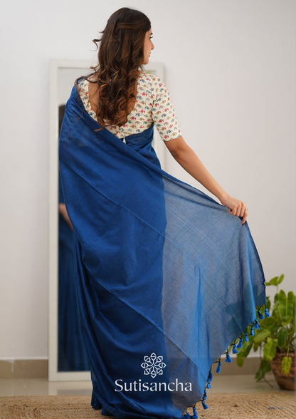 Dhiyona SS Sutisancha Indigo Handloom Cotton Saree & Designer Blouse