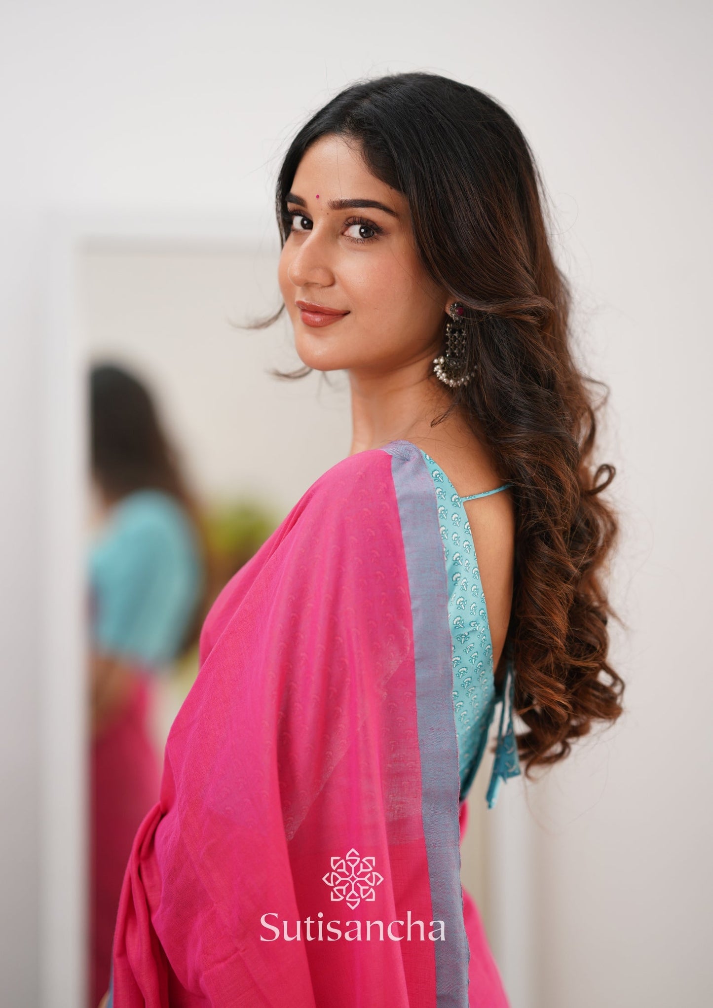 Dhiyona SS Sutisancha Pink Handloom Cotton Saree With Designer Blouse