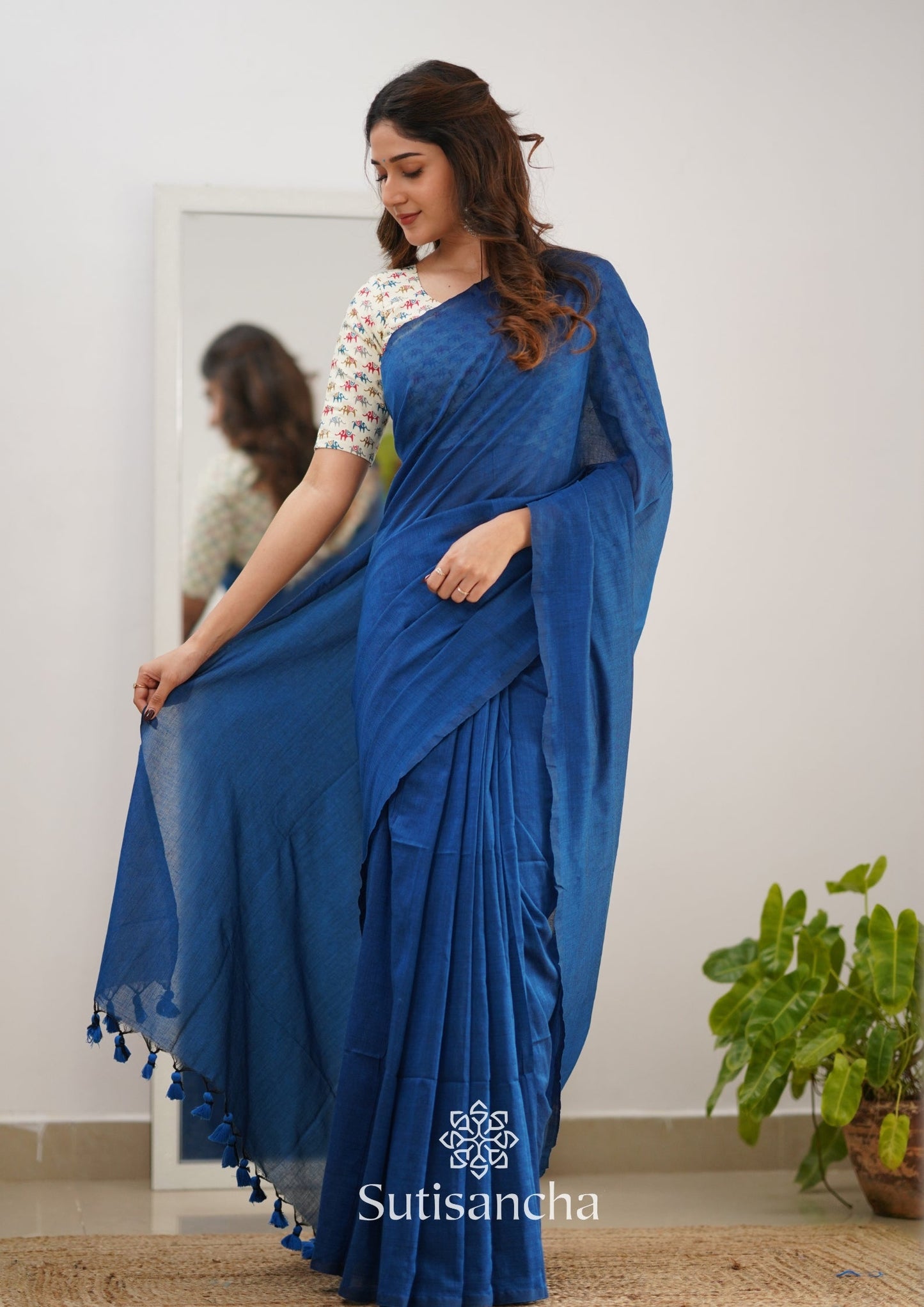 Dhiyona SS Sutisancha Indigo Handloom Cotton Saree & Designer Blouse