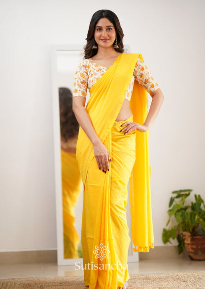 Dhiyona SS Sutisancha Yellow Handloom Cotton Saree With Designer Blouse