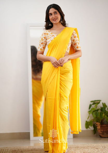 Dhiyona SS Sutisancha Yellow Handloom Cotton Saree With Designer Blouse