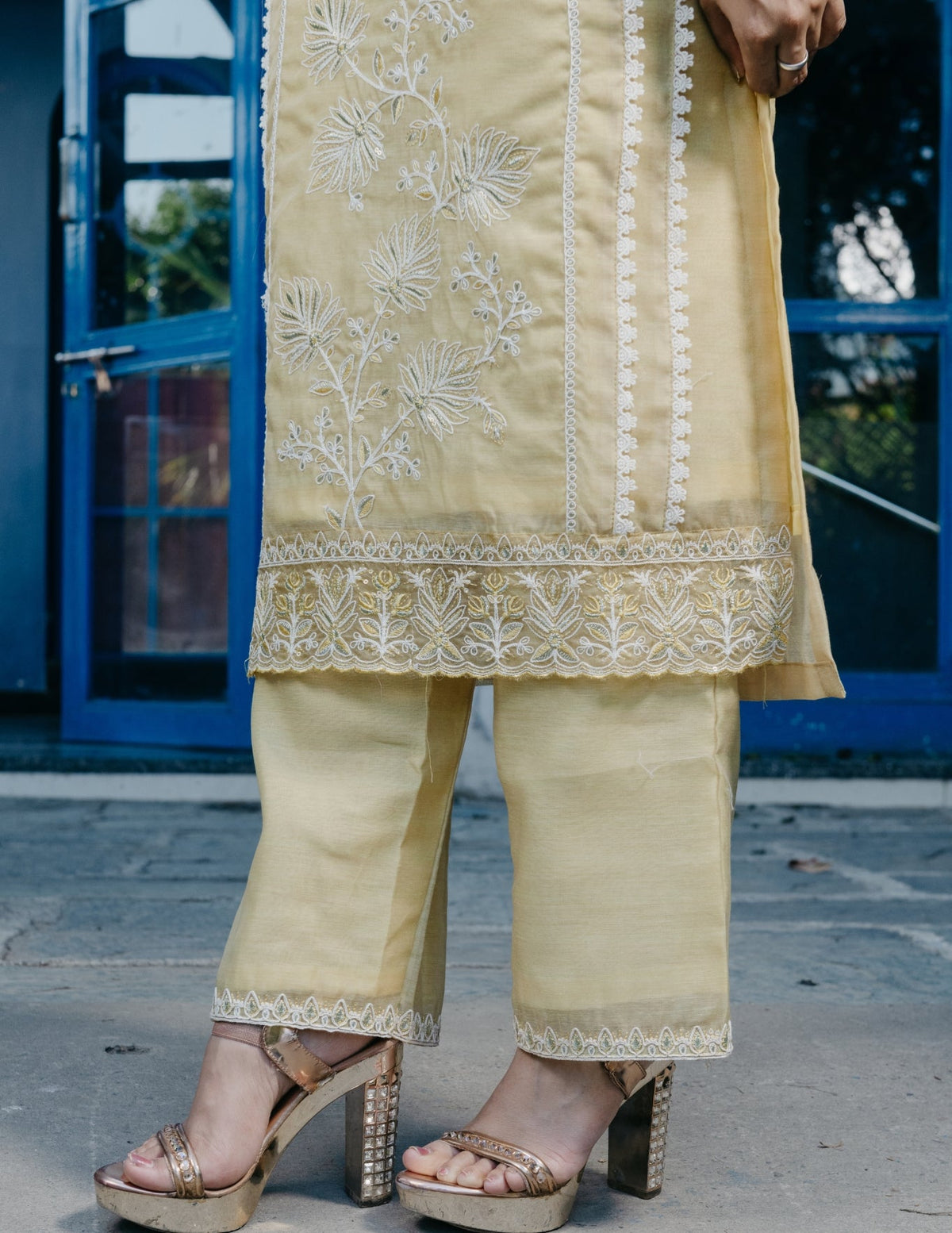 Ibadat chanderi embroidered yellow suit set