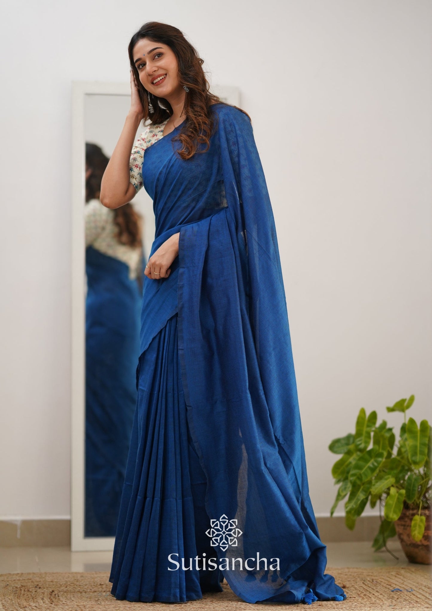 Dhiyona SS Sutisancha Indigo Handloom Cotton Saree & Designer Blouse
