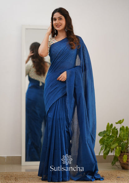 Dhiyona SS Sutisancha Indigo Handloom Cotton Saree & Designer Blouse