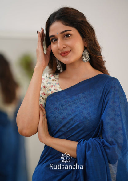 Dhiyona SS Sutisancha Indigo Handloom Cotton Saree & Designer Blouse