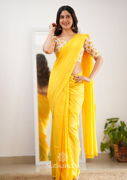 Dhiyona SS Sutisancha Yellow Handloom Cotton Saree With Designer Blouse