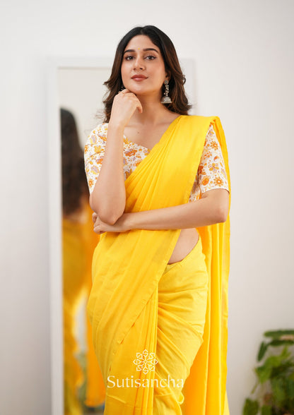 Dhiyona SS Sutisancha Yellow Handloom Cotton Saree With Designer Blouse