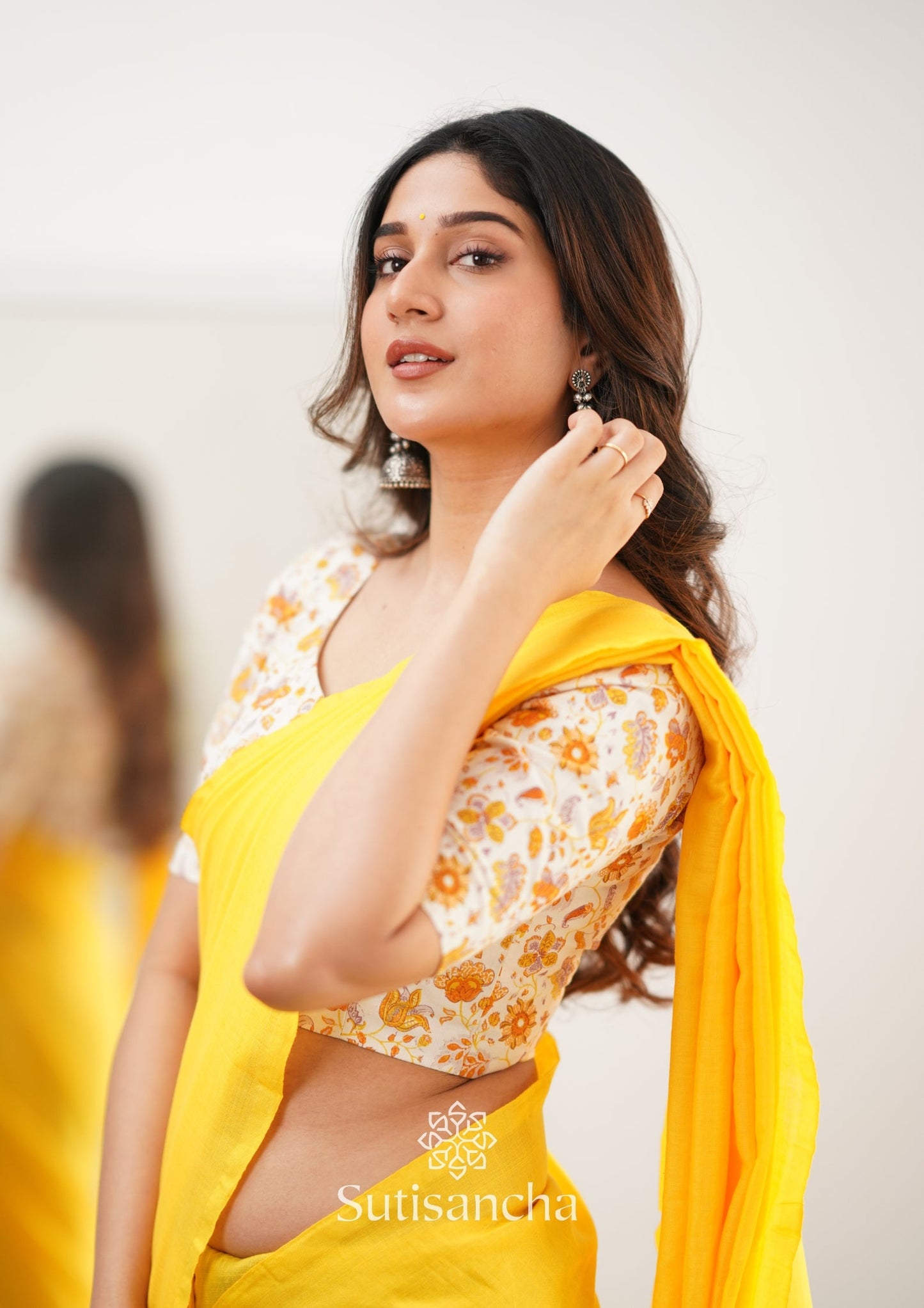 Dhiyona SS Sutisancha Yellow Handloom Cotton Saree With Designer Blouse