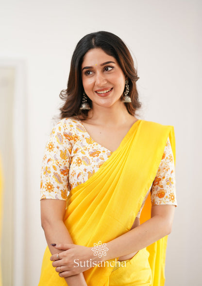 Dhiyona SS Sutisancha Yellow Handloom Cotton Saree With Designer Blouse