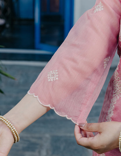Noor mul chanderi embroidery peach suit set