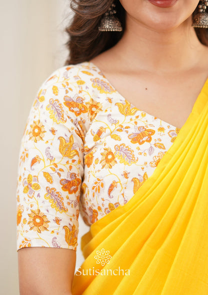 Dhiyona SS Sutisancha Yellow Handloom Cotton Saree With Designer Blouse