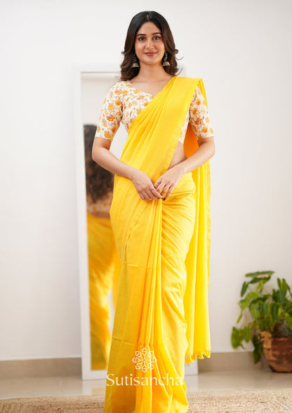 Dhiyona SS Sutisancha Yellow Handloom Cotton Saree With Designer Blouse