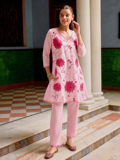 Barista Rose Embroidery Cotton Co-ord Set