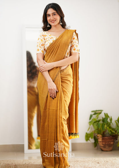 Dhiyona SS Sutisancha Mustard Handloom Cotton Saree With Designer Blouse