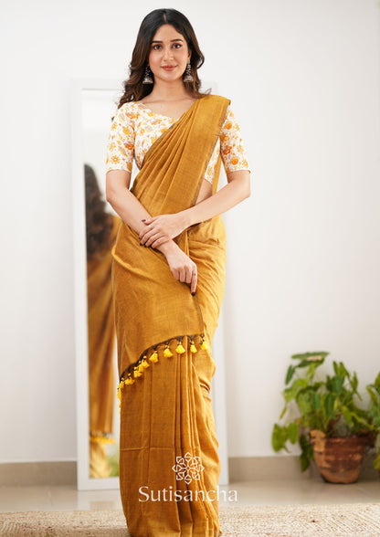 Dhiyona SS Sutisancha Mustard Handloom Cotton Saree With Designer Blouse