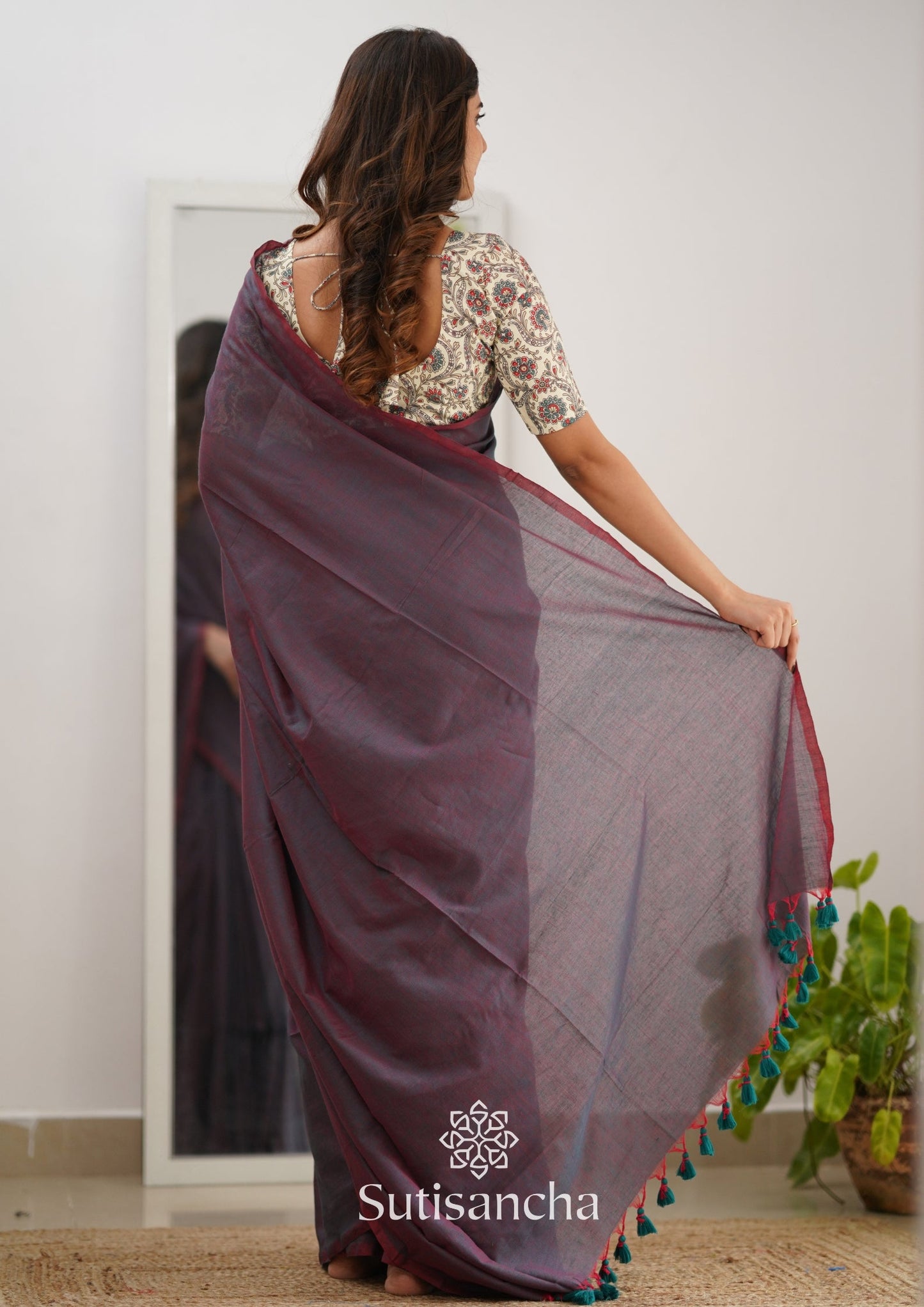Dhiyona SS Sutisancha Dual Tone Rama With Cotton Blouse