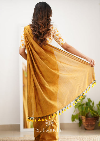 Dhiyona SS Sutisancha Mustard Handloom Cotton Saree With Designer Blouse