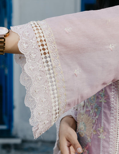 Inaya mul chanderi embroidered purple suit set