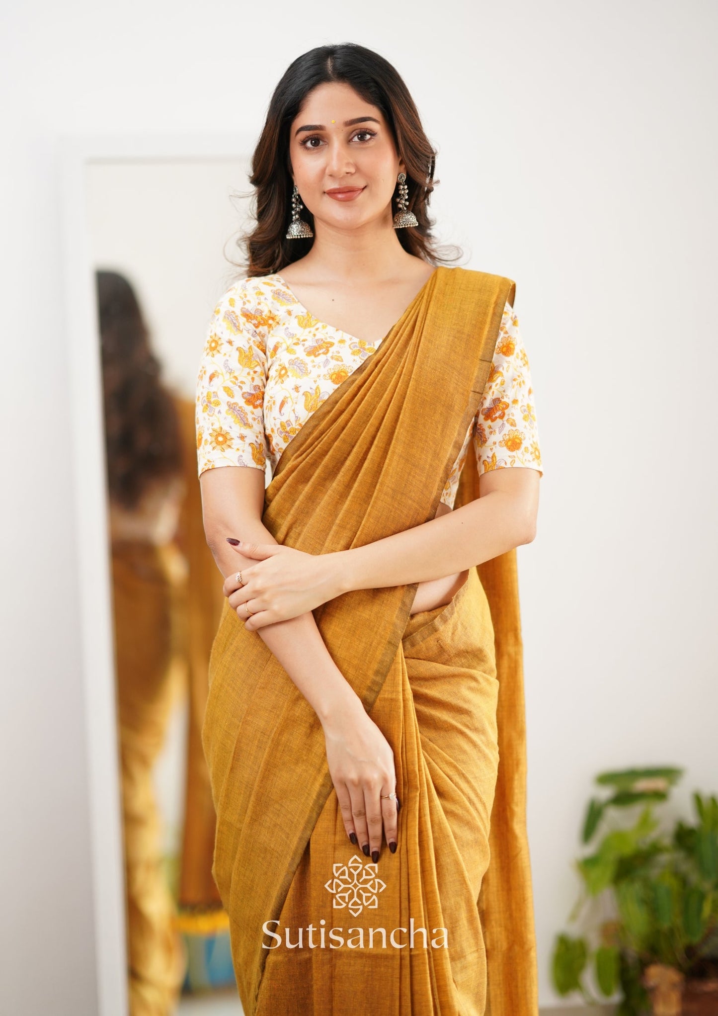 Dhiyona SS Sutisancha Mustard Handloom Cotton Saree With Designer Blouse