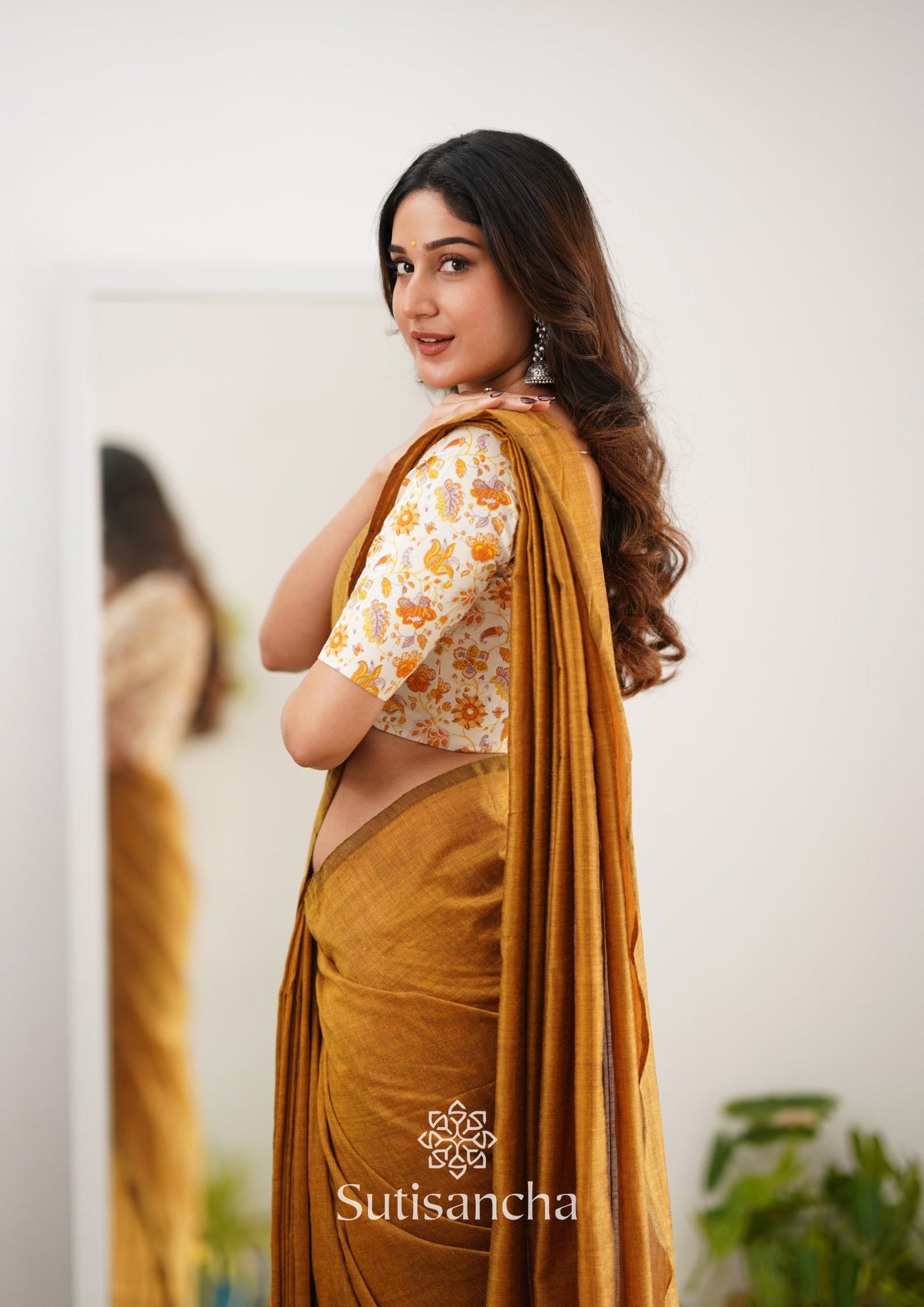 Dhiyona SS Sutisancha Mustard Handloom Cotton Saree With Designer Blouse