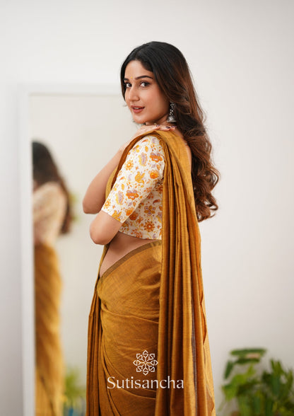 Dhiyona SS Sutisancha Mustard Handloom Cotton Saree With Designer Blouse
