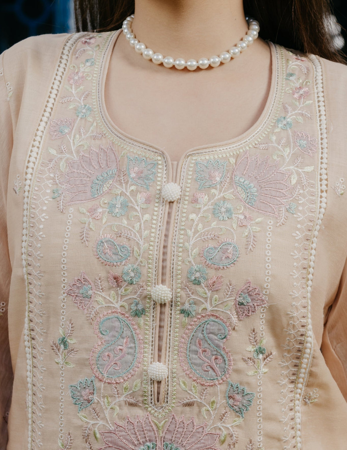 Inaya mul chanderi embroidered yellow suit set