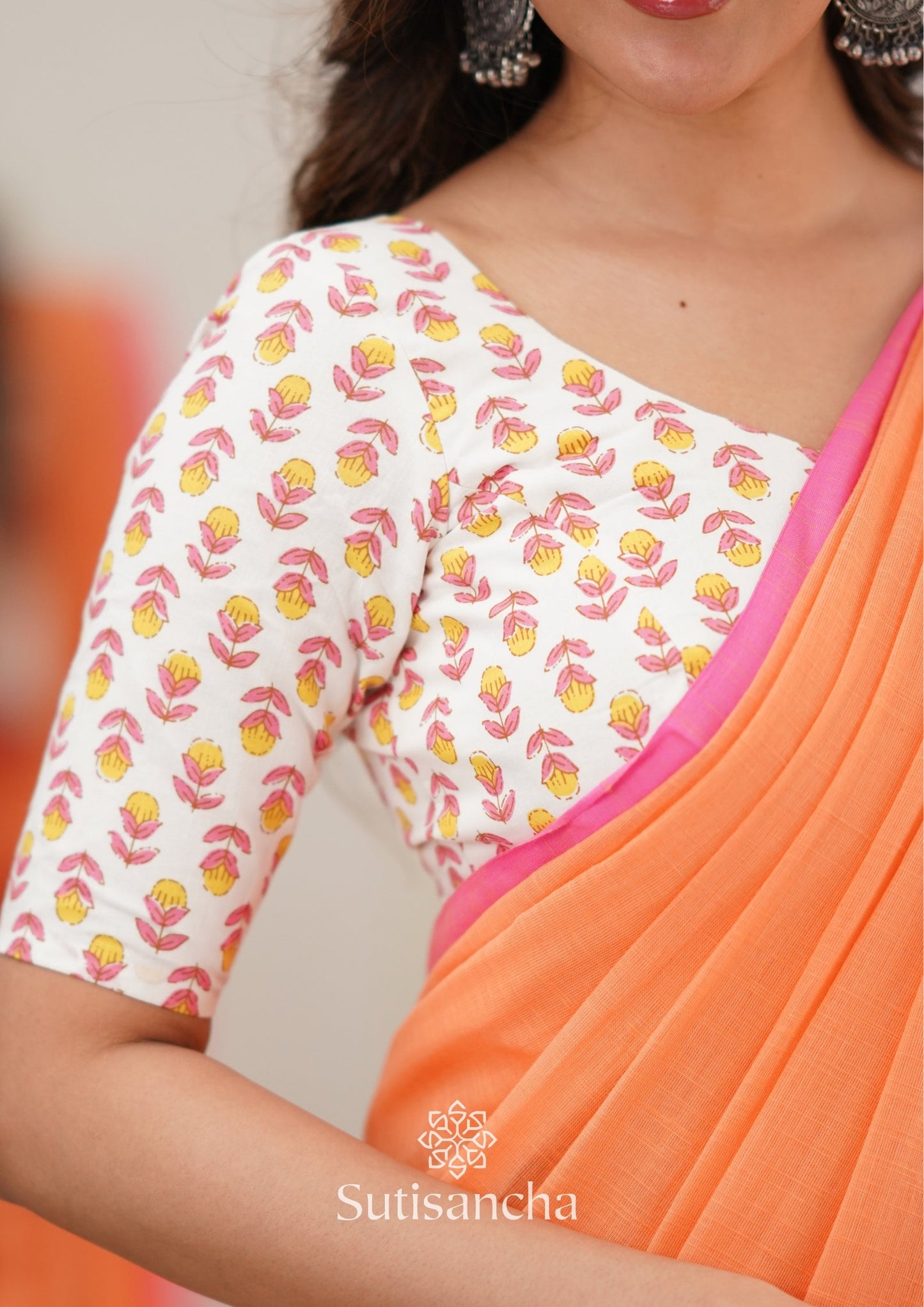 Dhiyona SS Sutisancha Peachpink Handloom Cotton Saree With Designer Blouse