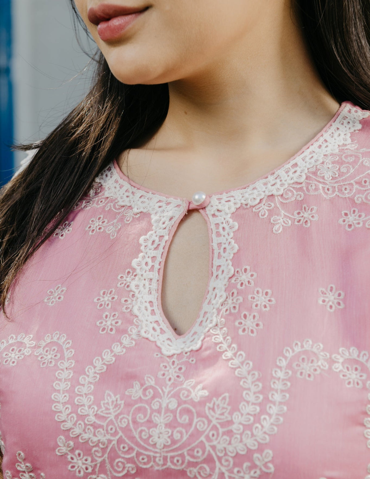 Smrti mul chanderi embroidered pink suit set