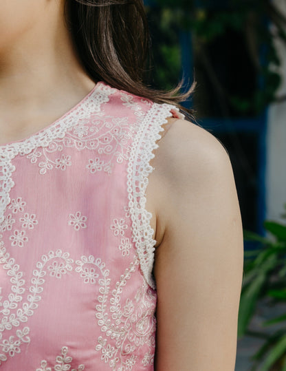 Smrti mul chanderi embroidered pink suit set