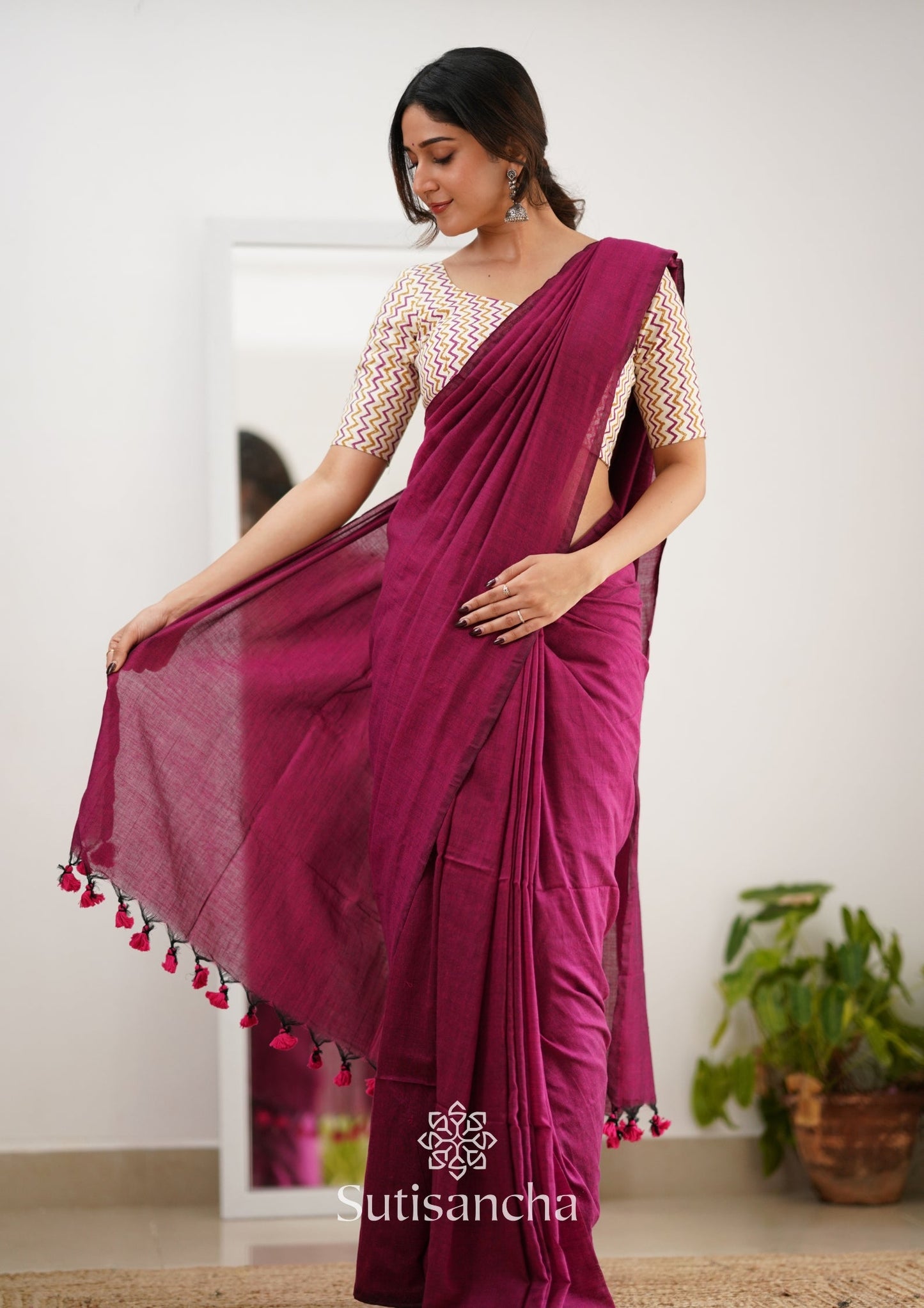 Dhiyona SS Sutisancha Queenpink Handloom Cotton Saree With Designer Blouse