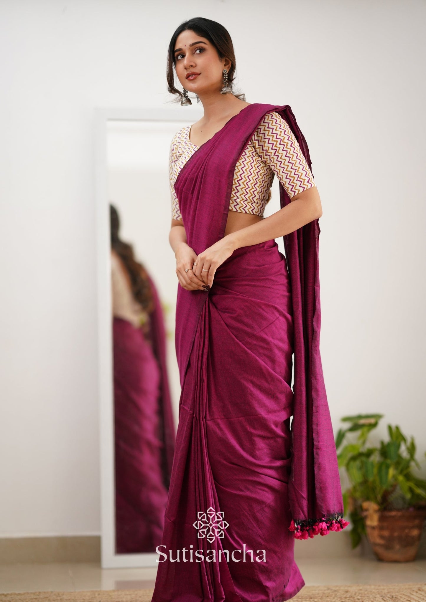 Dhiyona SS Sutisancha Queenpink Handloom Cotton Saree With Designer Blouse