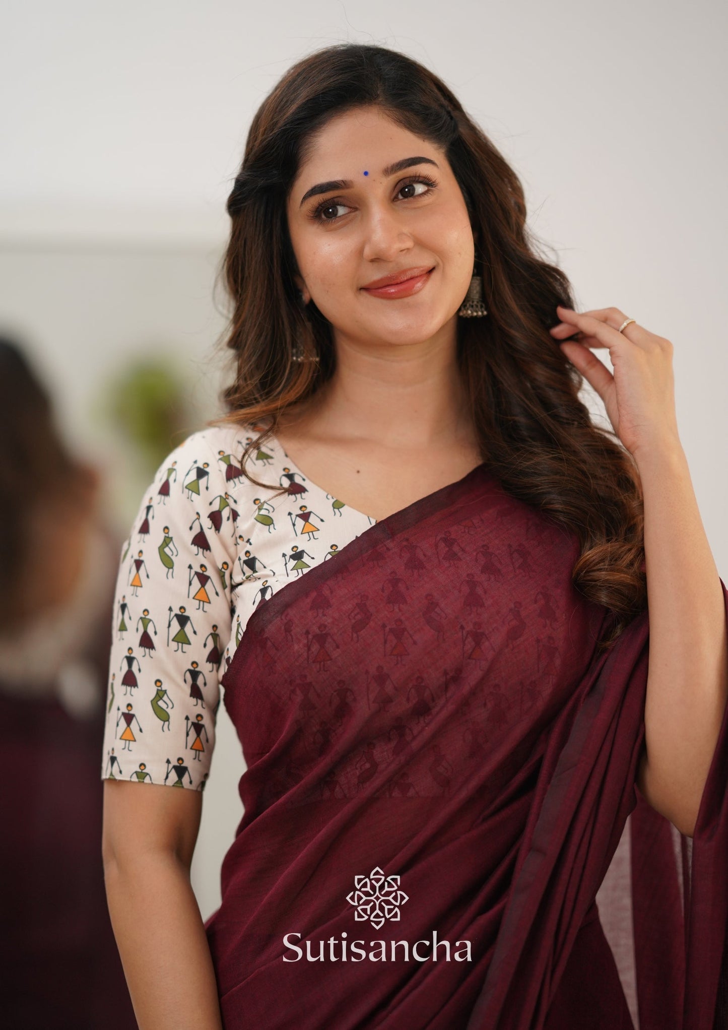 Dhiyona SS Sutisancha Maroon Handloom Cotton Saree Saree With Designer Blouse