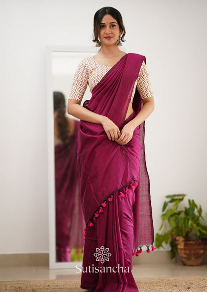 Dhiyona SS Sutisancha Queenpink Handloom Cotton Saree With Designer Blouse