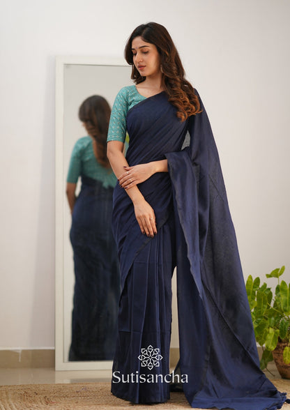 Dhiyona SS Sutisancha Navyblue Handloom Cotton Saree with Designer Blouse