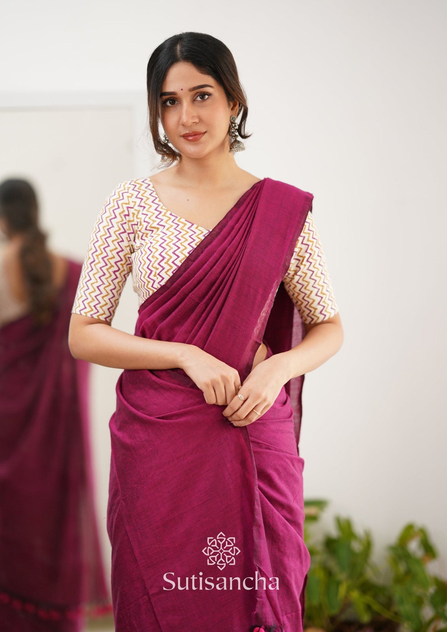 Dhiyona SS Sutisancha Queenpink Handloom Cotton Saree With Designer Blouse