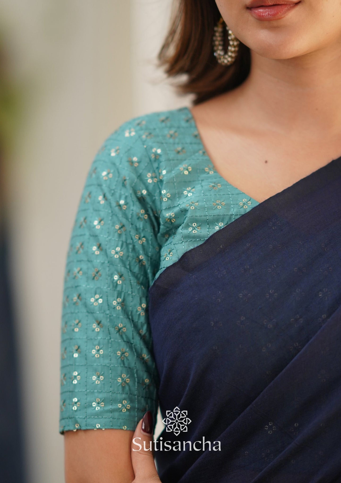Dhiyona SS Sutisancha Navyblue Handloom Cotton Saree with Designer Blouse