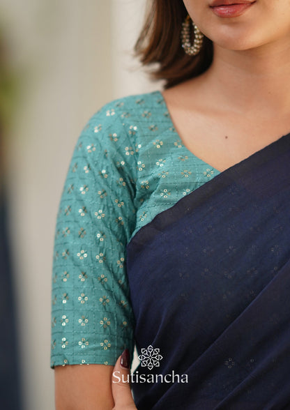 Dhiyona SS Sutisancha Navyblue Handloom Cotton Saree with Designer Blouse