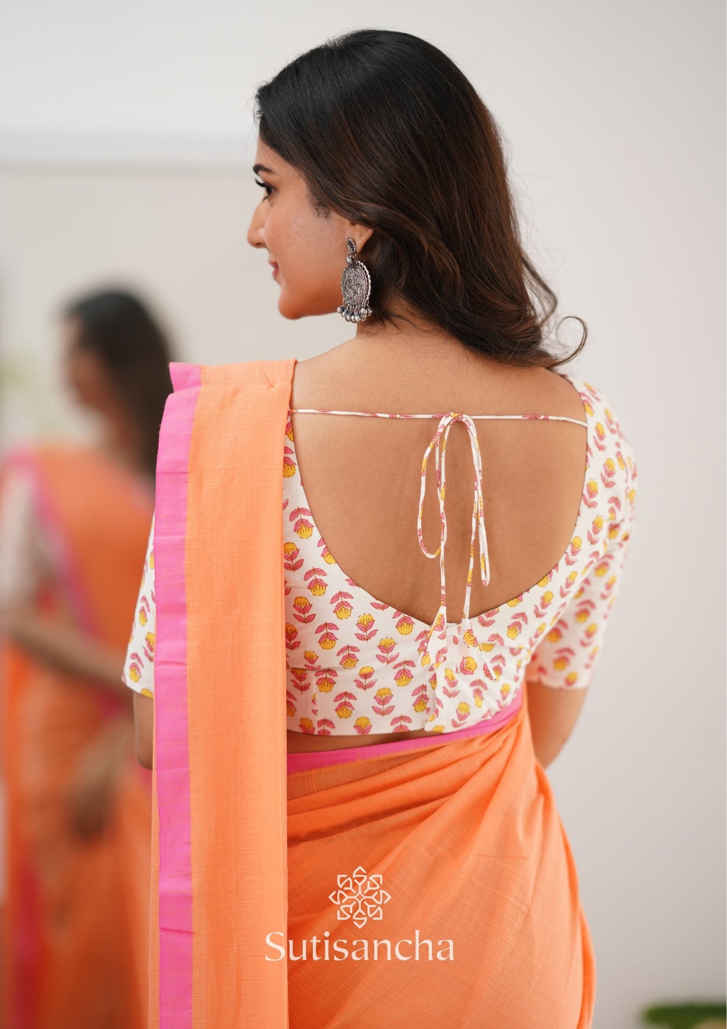 Dhiyona SS Sutisancha Peachpink Handloom Cotton Saree With Designer Blouse