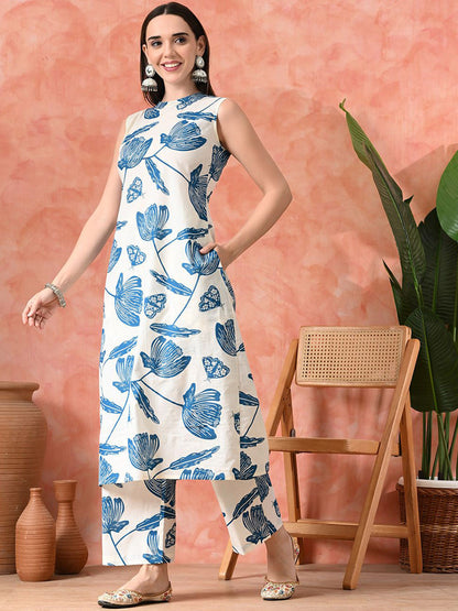 Floral Printed A-Line Kurta With Trousers