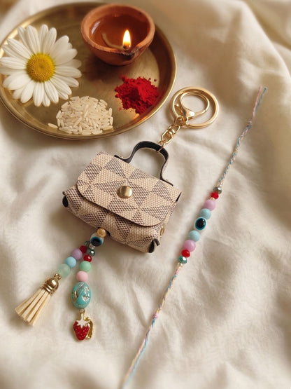 Dhiyona Set Of 2 Purse Design Evil Eye & Beads Bhaiya Bhabhi Rakhi With Roli Chawal
