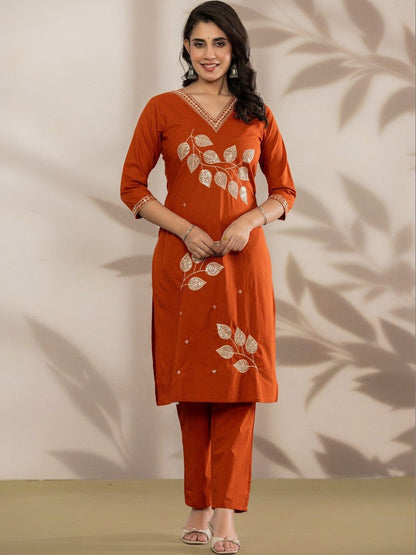 Women Ethnic Motifs Embroidered Regular Sequinned Pure Cotton Kurta with Trousers & With Dupatta