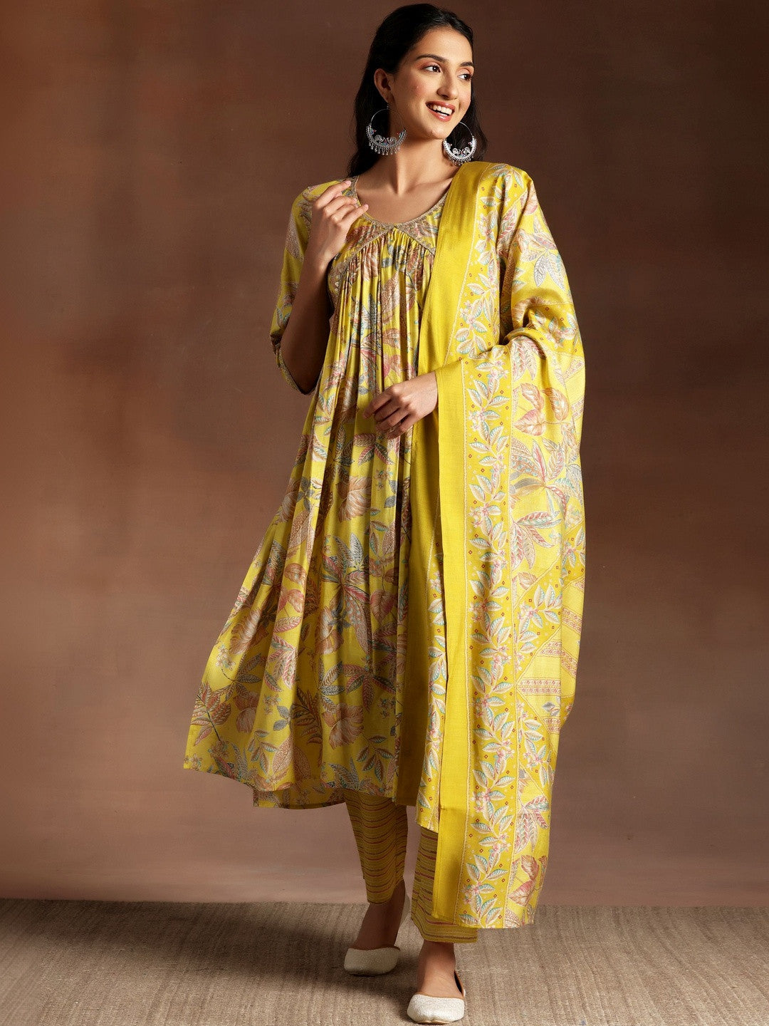 Women Floral Printed Tiered Sequinned Kurta with Trousers & With Dupatta