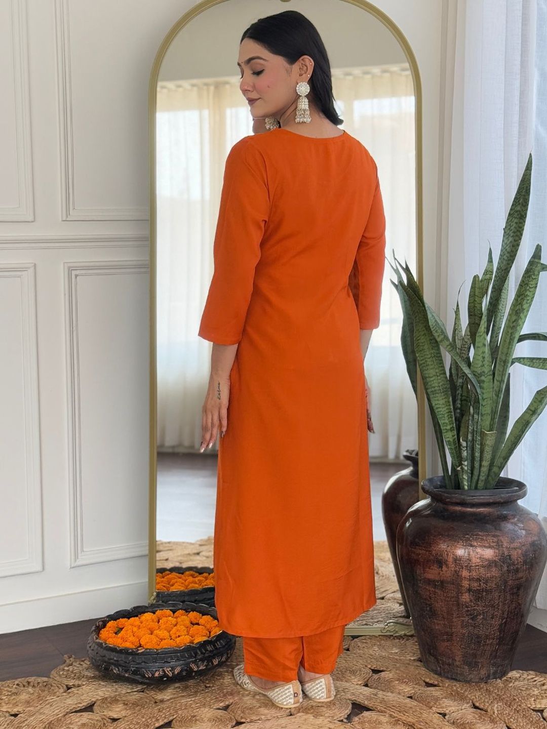 Dhiyona KL Women Ethnic Motifs Embroidered Regular Thread Work Kurta with Trousers & With Dupatta