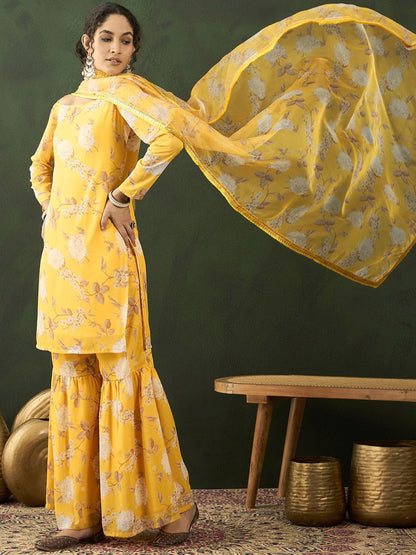 Dhiyona SN Floral Printed Kurta With Sharara & Dupatta