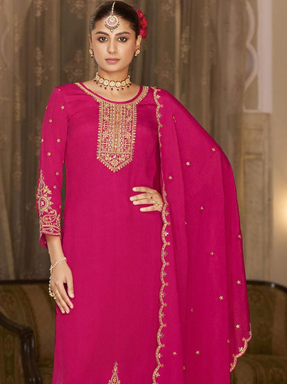Dhiyona CH Women Ethnic Motifs Embroidered Regular Kurta with Palazzos & With Dupatta