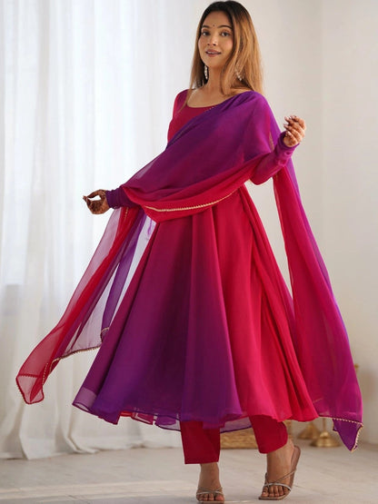 Women Ombre Dyed Regular Kurta with Trousers & With Dupatta