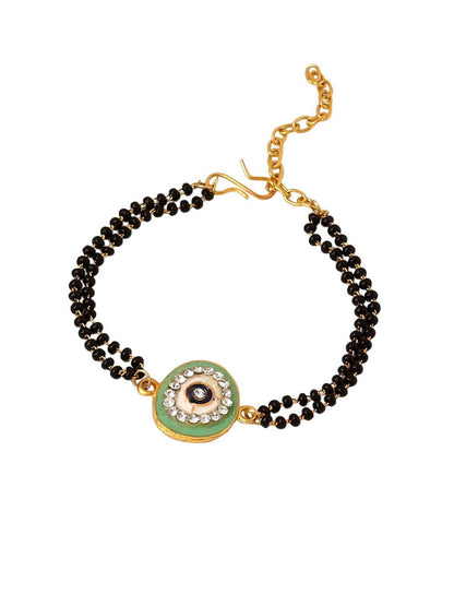 Dhiyona Set Of 2 Green Round Shape Artificial Stones Bhaiya Bhabhi Rakhi With Roli Chawal