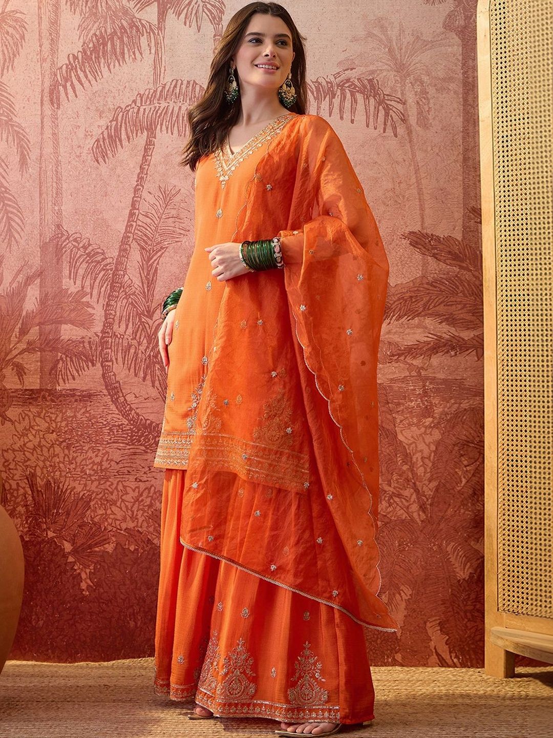 Dhiyona SN Embroidered V-Neck Kurta & Sharara Kurta Set