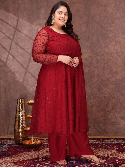 Dhiyona IN Women Floral Embroidered Thread Work Kurta with Palazzos & Dupatta