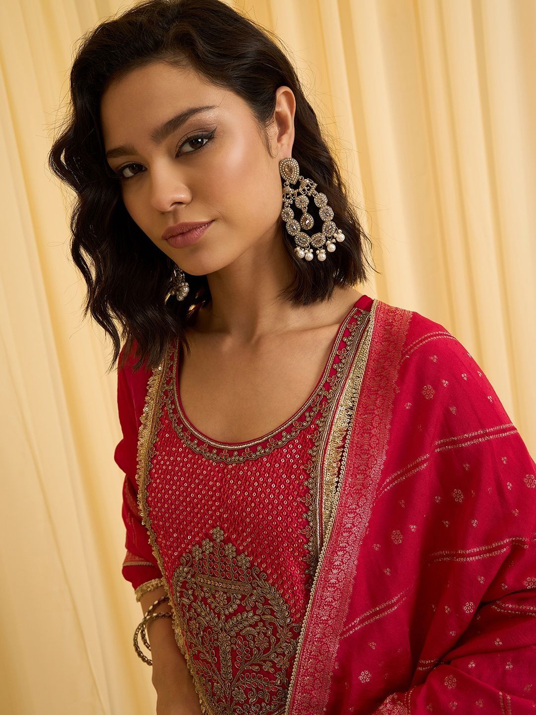 Dhiyona CH Women Ethnic Motifs Embroidered Anarkali Kurta with Trousers & Dupatta
